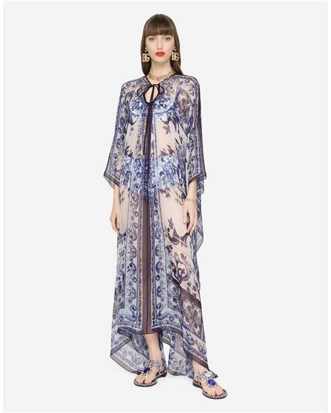 kaftan dolce gabbana|Twill caftan with Majolica print .